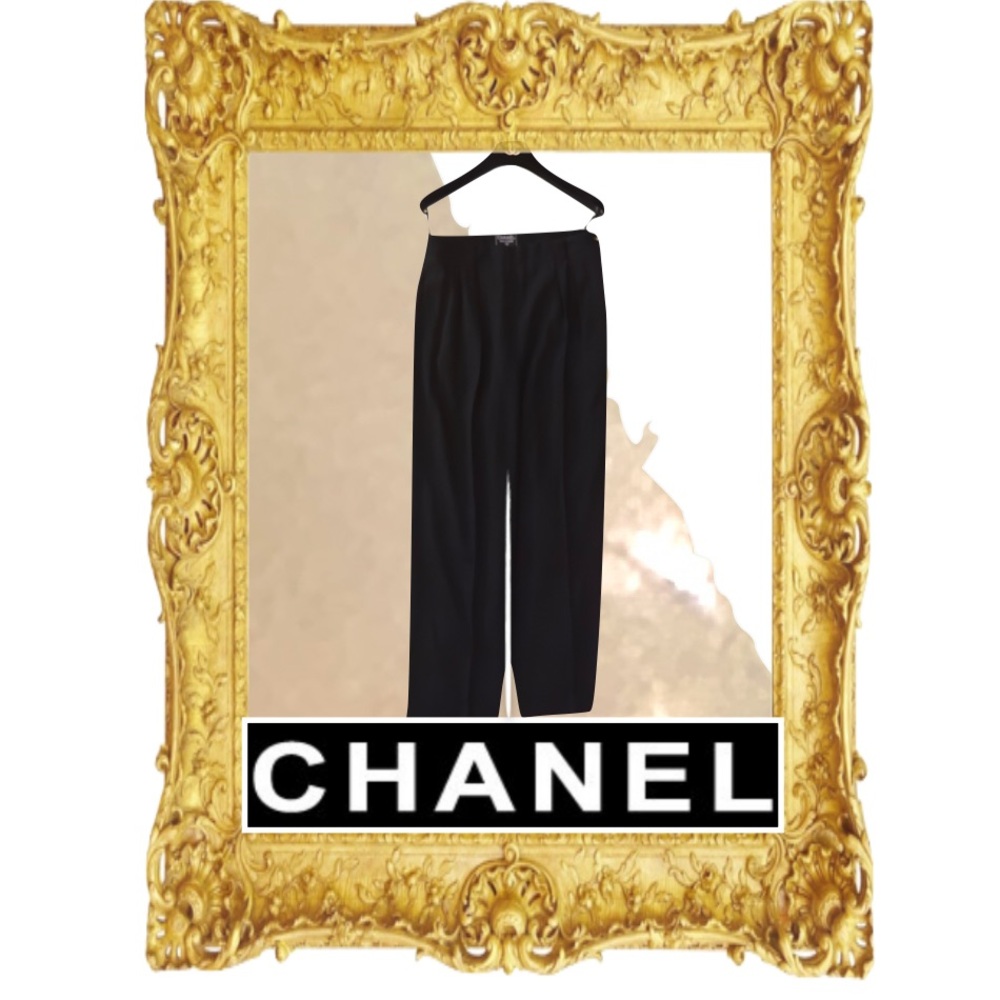 Chanel Black Trousers 1995, side zip button closure straight leg